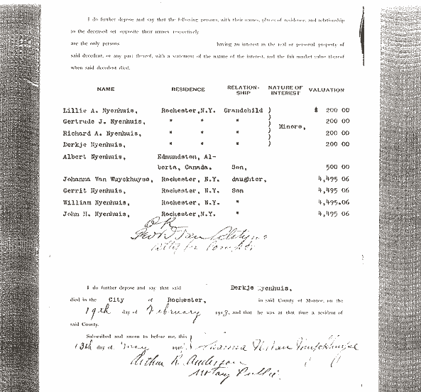 Transfer Tax Deposition, Estate of Derkje Nyenhyuis, 1913 - page 3